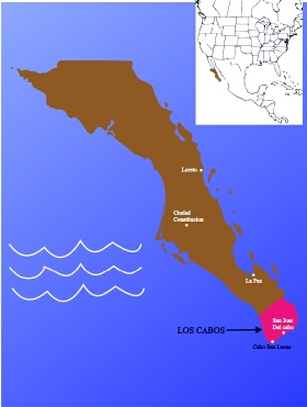 Map showing Los Cabos in Baja California Sur